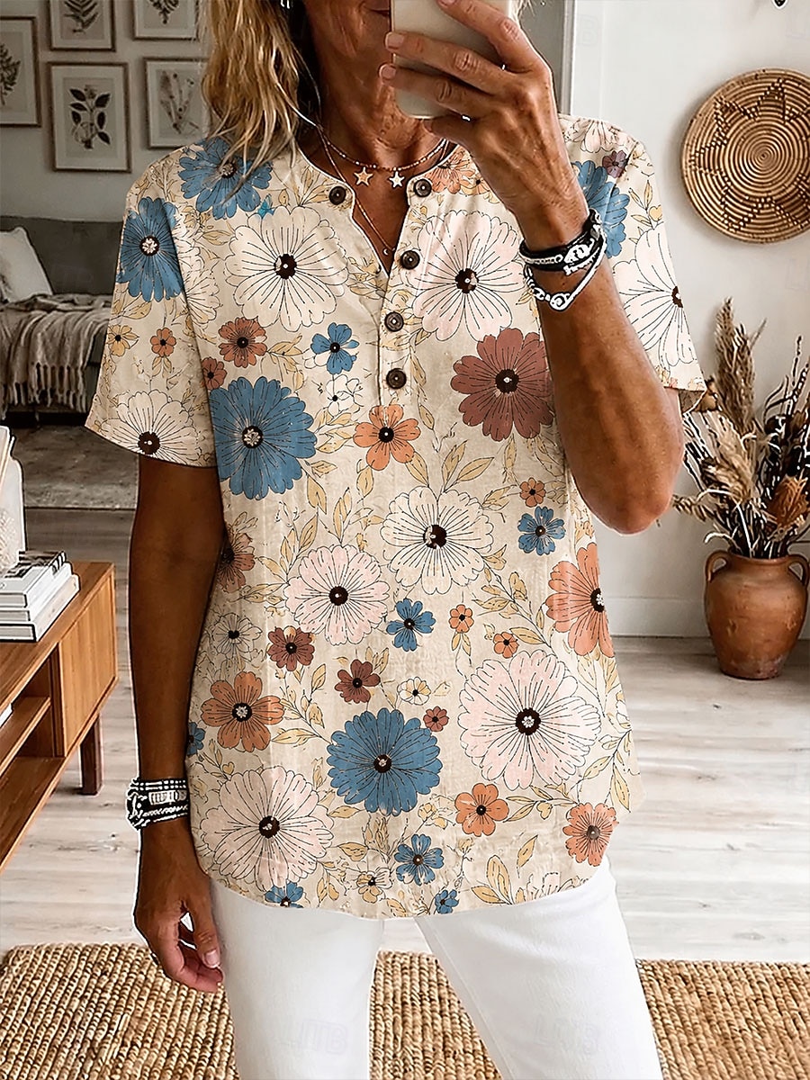 Pentru femei Cămașă Tunică Grafic Imprimeu Paisley Elegant Modă Zilnic Manșon scurt În V Topuri obișnuite Casual Zilnic Albastru piscină Roz Îmbujorat Portocaliu Vară Primăvară 2026 - $27.99 –P3