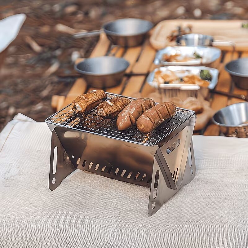 Conjunto de churrasqueira dobrável para uso externo com 2 peças, incluindo fogão a cartucho de aço inoxidável e fogão a carvão portátil, perfeito para camping, trilhas, festas no jardim, piqueniques, de 2026 por $14.99 –P8