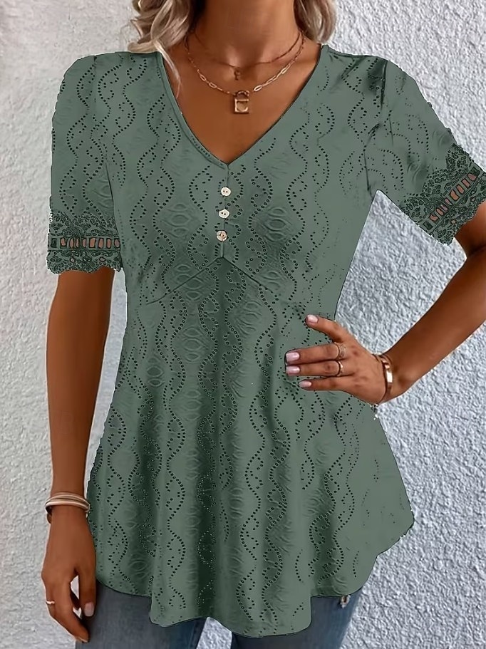 Per donna Blusa con texture Elegant Elegante Bohemien Vintage Manica Corta Scollo a V Top corti Casuale Quotidiano Uscire Albicocca rosa Nero Bianco Rosa Viola Estate Primavera del 2026 a $22.99 –P7