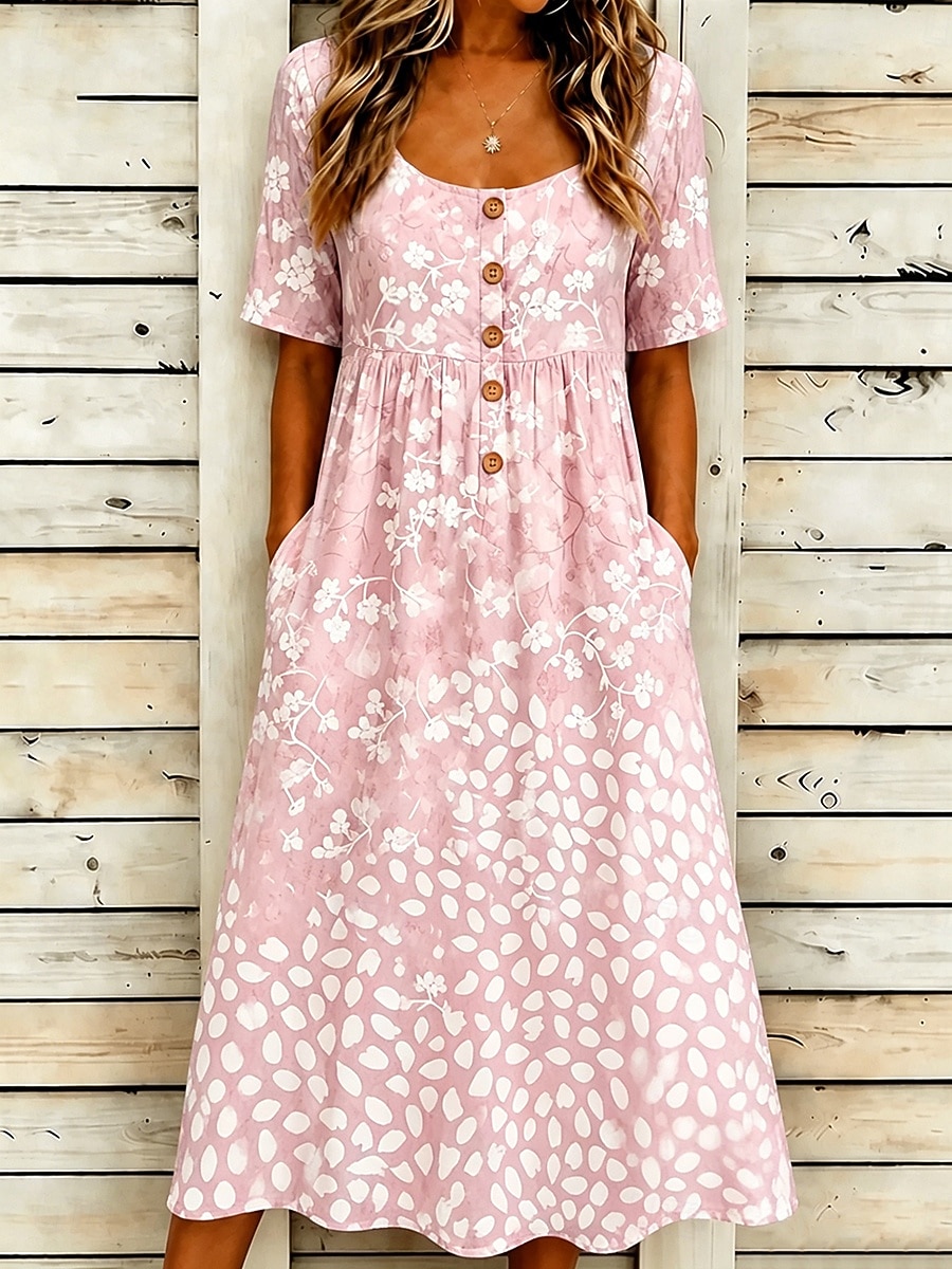 Women's Midi Dress Sundress Casual Dress A Line Dress Summer Dress Vacation Casual Beach Beach Holiday Regular Fit Floral Graphic Geometric Short Sleeve Scoop Neck Blue Red Purple Green Summer Spring 2026 - $32.99 –P3
