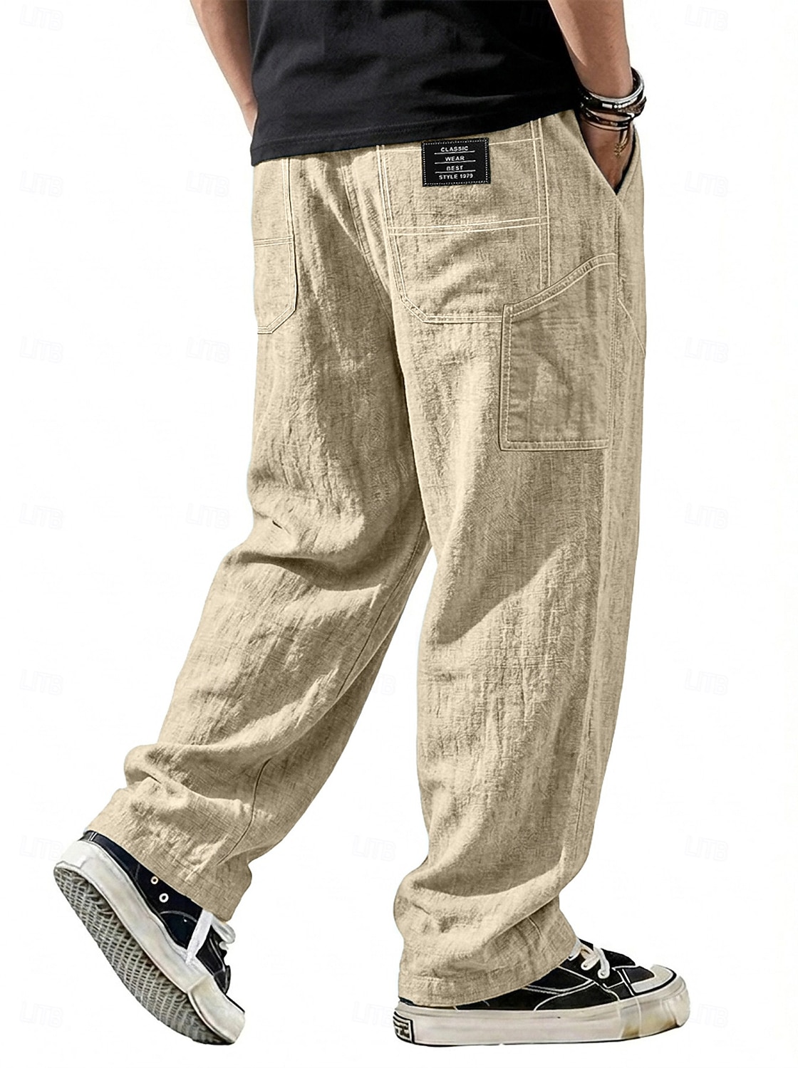 Men's Linen Pants Trousers Casual Pants Summer Pants Baggy Pants Drawstring Pocket Elastic Waist Plain Comfort Lightweight Full Length Daily Outdoor Holiday Vacation Fashion Blue Black Inelastic 2026 - $28.99 –P6