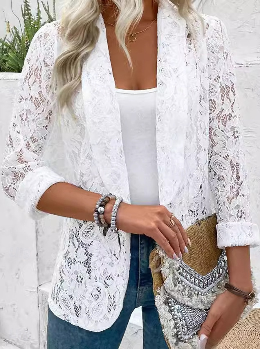 Γυναικεία Μπουφάν πουκάμισο Casual Jacket Δαντελένιο σακάκι Ελαφρύ Δαντέλα Ανοικτό Μπροστά Κομψό Κεντήματα Causal Σαββατοκύριακο Ανοικτό Μπροστά Κανονικό Στρογγυλεμένο πέτο Κανονικό Μακρυμάνικο 2026 - $9.49 –P1
