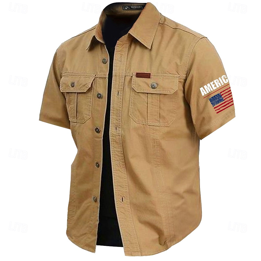 Hombre 4 de julio, 250 aniversario de Estados Unidos Bandera estadounidense Camisa de trabajo de algodón camisa occidental Camisa cargo Manga Corta ejército militar Patriótico Casual Para trabajo 2026 - $27.99 –P2