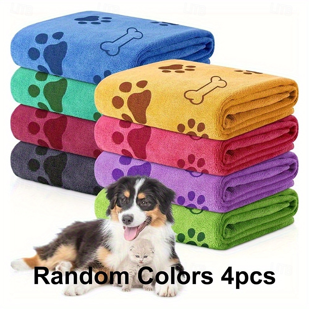 Quick-drying Pet Towels 4-pack, random colors, quick-drying, soft, absorbent polyester pet towels - bathing supplies for medium-sized dogs, paw print design. 2026 - $30.99 –P4
