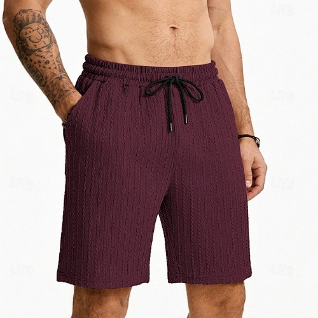 Men's Shorts Summer Shorts Beach Shorts Casual Shorts Jacquard Pocket Elastic Waist Plain Comfort Breathable Knee Length Outdoor Beach Vacation Vacation Fashion Khaki Black Micro-elastic 2026 - $21.99 –P16