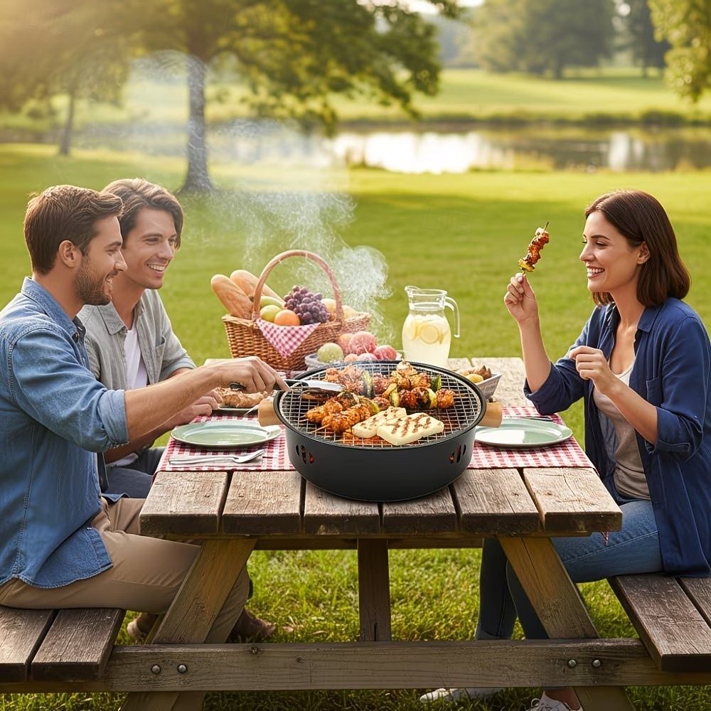4-delt kullgrillsett i rustfritt stål, bærbar sammenleggbar kullgrill, multifunksjonell innendørs utendørs kjøttstekehylle, essensielt grillverktøy for familiesammenkomster, uunnværlig 2026 - $21.99 –P7