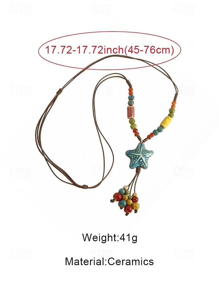 Naszyjnik z wisiorkiem w kształcie gwiazdy w stylu boho dla kobiet, ręcznie robione kolorowe ceramiczne koraliki, regulowana biżuteria na długim łańcuszku na ogrodowe przyjęcie, wakacje na plaży, 2026 - $9.99 –P5