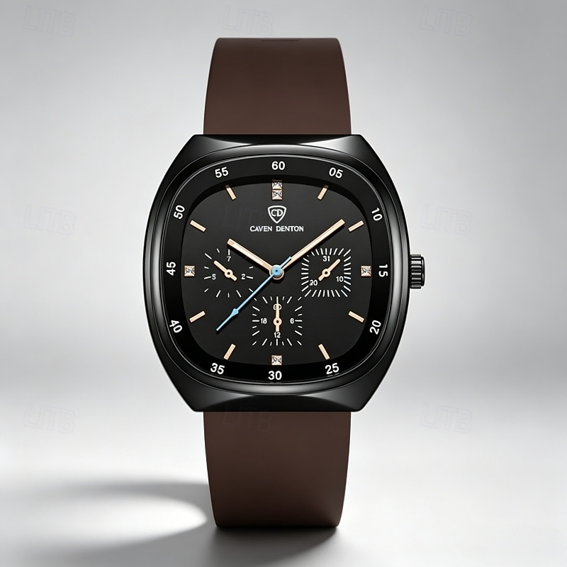 Reloj de lujo para hombre, cronógrafo cuadrado de moda, reloj de pulsera de cuarzo para hombre, resistente al agua, deportivo, casual, con correa de silicona, luminoso, multifunción, correa marrón, 2026 - $32.99 –P1
