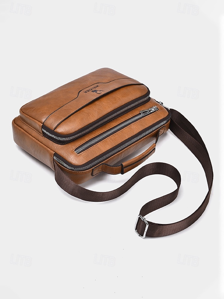 geantă messenger vintage bărbătească din piele ecologică - geantă de umăr crossbody de mare capacitate cu buzunare multiple &curea reglabilă pentru naveta de afaceri, călătorii &casual de zi cu zi, 2026 - $19.99 –P7