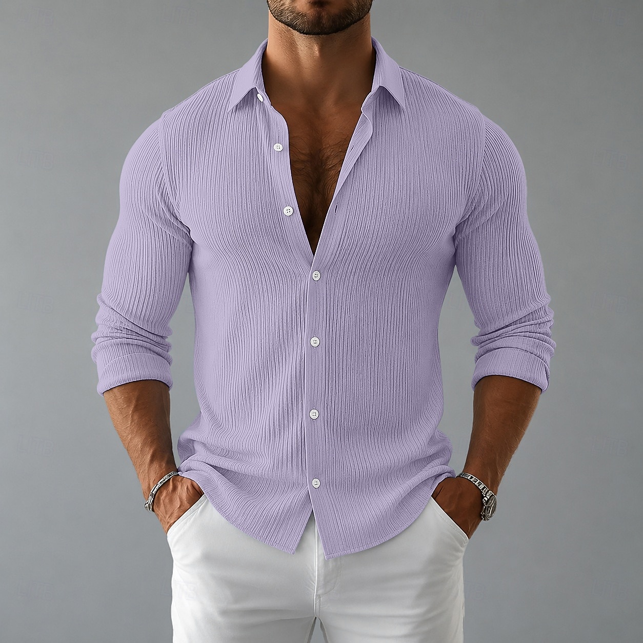 Hombre Camisa Camisa casual Camisa de Pana Abotonar la camisa Negro Blanco Azul Marino Morado Verde Trébol Manga Larga Plano Cuello Camisero Cuello Italiano Casual Diario Ropa Elegante Moda Casual 2026 - $27.99 –P2