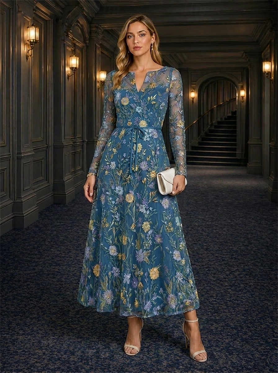 A-Line Dress Ankle Length Tea Length Lace Dress Cocktail Dress Mother of the Bride Dress