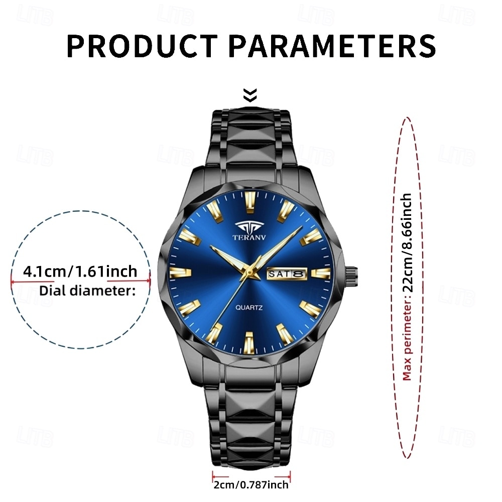 Men's Luxury Watch, Blue Dial Two Tone Gold Silver Stainless Steel Quartz Wristwatch with Day Date, Waterproof Business Fashion Dress Watch for Men, Ideal Gift with Box 2026 - $21.99 –P7