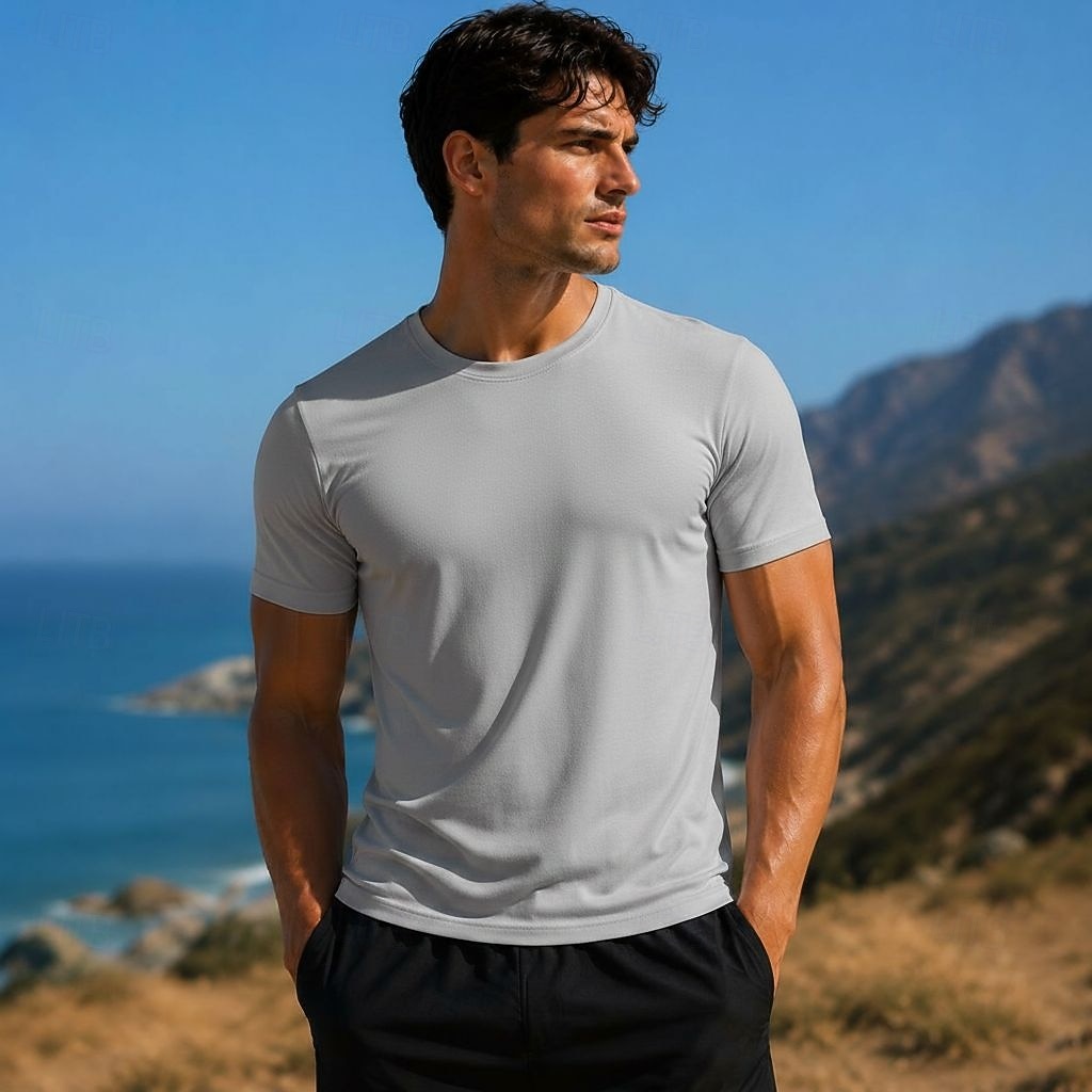 Men's T Shirt Tee Top Short Sleeve Crew Neck Summer Spring All Seasons Plain Casual Athletic Quick Dry Slim Basic Casual Daily Sports Black White Gray Top Tee for Men 2026 - $16.99 –P5