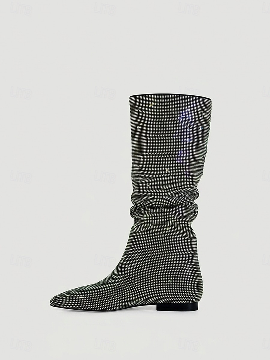 Women's Sparkly Rhinestone Knee High Boots - Sexy Pointed Toe Slouchy Boots for Parties and Night Out 2026 - $129.99 –P5