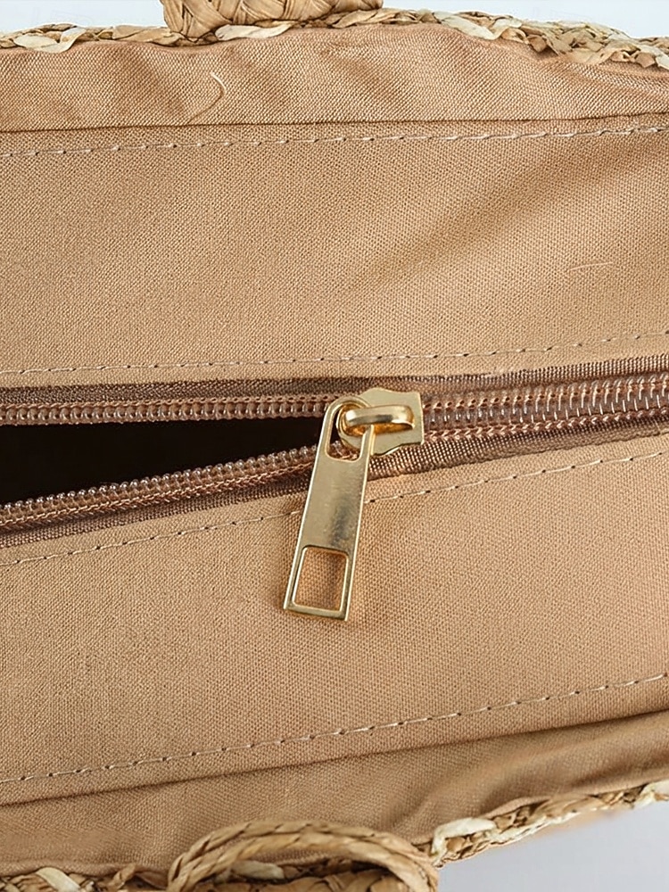 Borsa tote da donna in stile bohémien intrecciata, borsa a tracolla capiente color kaki beige da spiaggia con ciondolo a nappina, ideale per vacanze al mare, viaggi e abbigliamento casual quotidiano. del 2026 a $18.99 –P10