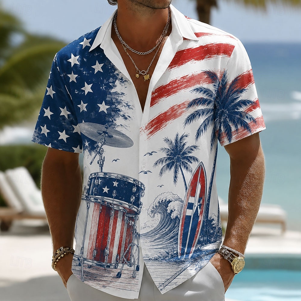 4th of July 2026 250th Men's Pano Keys American Flag Coconut Palm Shirt Summer Shirt Button Up Shirt Short Sleeve Patriotic Daily Streetwear Summer Spring Turndown 3D Print Collared Shirts Blue Blue 2026 - $25.99 –P2