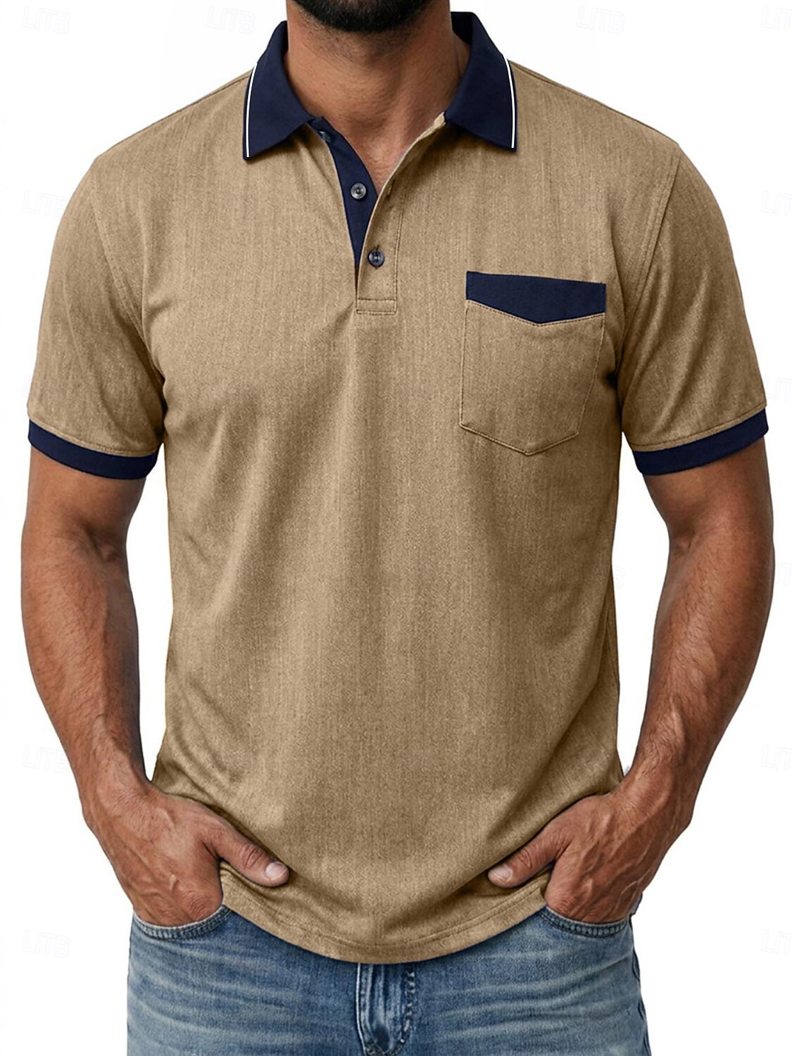 Bărbați Tricouri polo Camasa de blugi Casual Stradă Rever Guler polo cu nervuri Manșon scurt De Bază Modern Simplu Buzunar Bloc de Culoare Vară Primăvară Fit regulat Albastru piscină Negru 2026 - $29.99 –P7