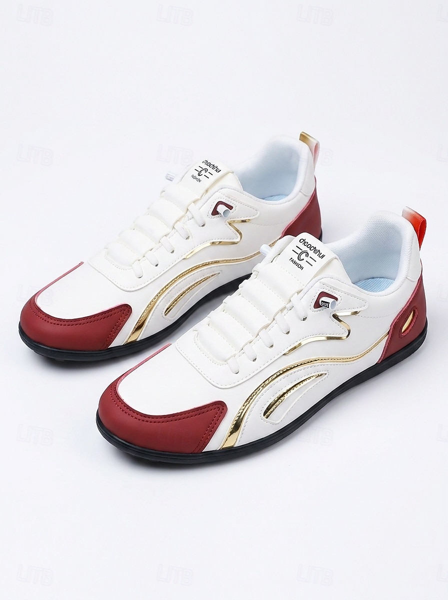 Men's White Red Music Festival Sneakers - Comfortable Lace Up Casual Shoes - Stylish Low Top Footwear for Concerts, Festival Outfits, Outdoor Parties and Everyday Streetwear 2026 - $32.99 –P5
