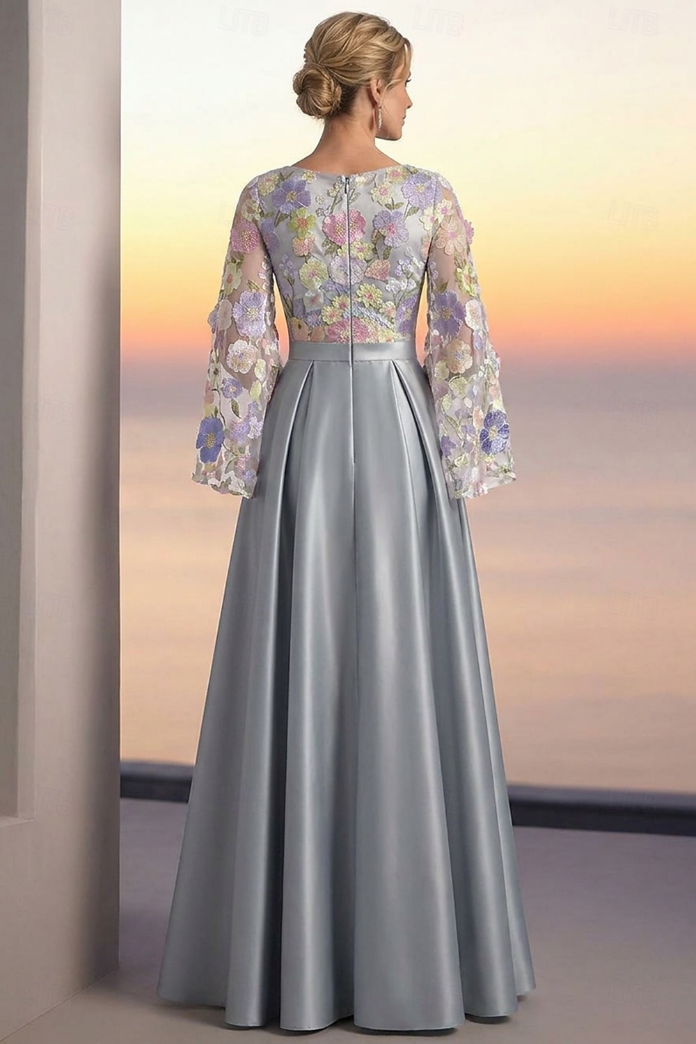 A-Linie Bodenlang Perlenbestickt Abendkleid Kleid der Brautmutter Abendkleid Ballkleid Festliche Kleidung Elegant Farbblock Langarm Rundhalsausschnitt Hochzeit Formell Tasche Satin Spitze Tiefer 2026 - $171.99 –P3