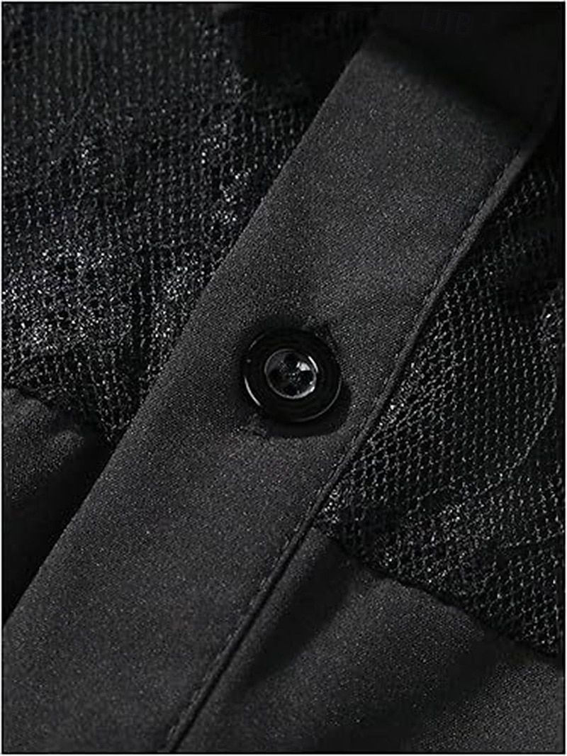 Men Shirt Casual Shirt Button Up Shirt Jacquard Shirt Black Short Sleeve Plain Shirt Collar Casual Daily Lace Clothing Apparel Elegant Fashion Casual 2026 - $26.99 –P2