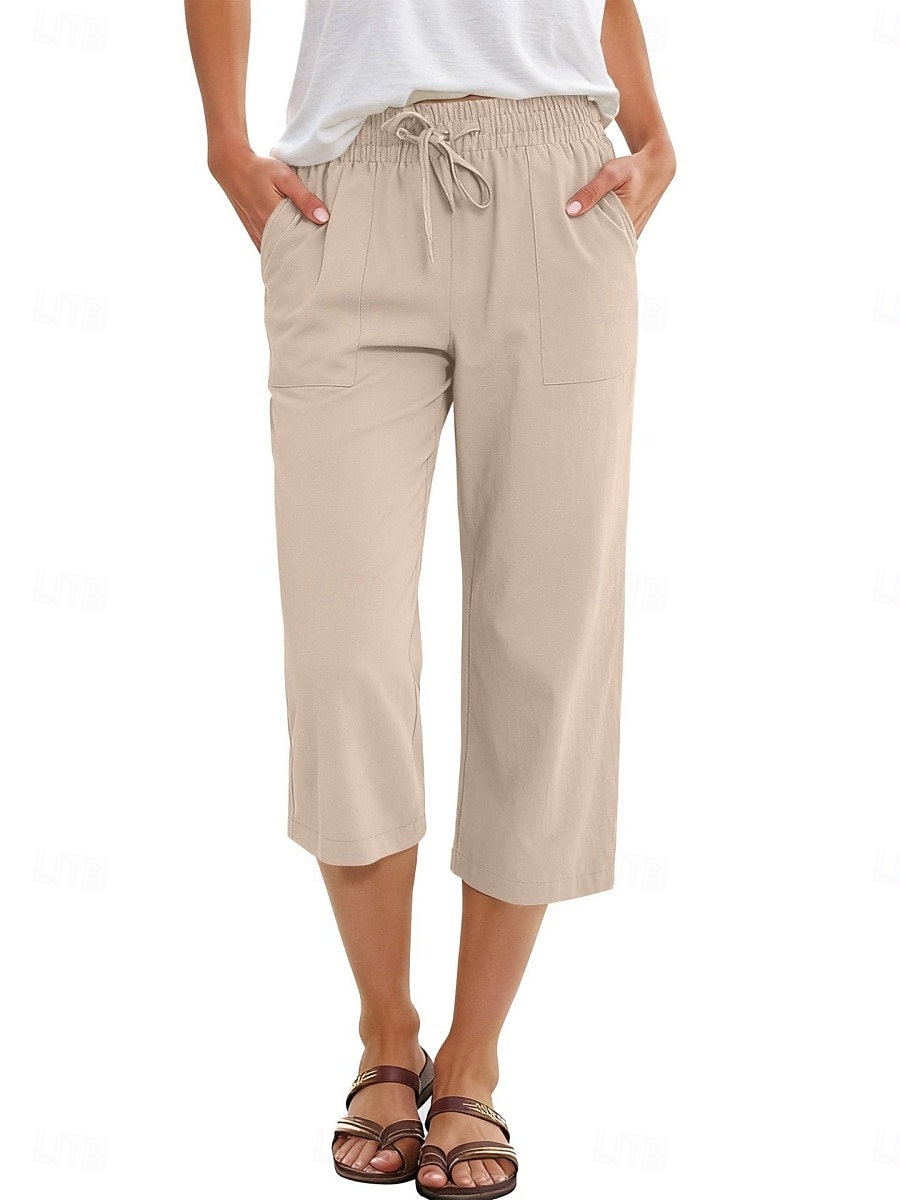 Femmes Coton Pantalon capri Pantalons à jambes droites Mode Streetwear Occasionnel Longueur mollet Taille haute Uni Avec Poches Ceinture Élastique Confortable Doux Élastique Extérieur Vacances Rue de 2026 ? $24.99 –P19