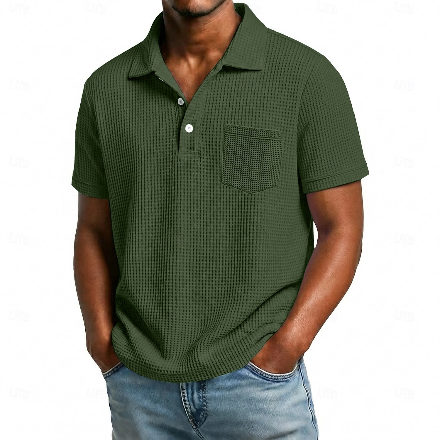 Men's Golf Shirt Waffle Knit Polo Shirt Casual Business Classic Short Sleeve Fashion Modern Solid Color Plain Buttons Summer Spring All Seasons Regular Fit White Light Green Burgundy Navy Blue Dark 2026 - $21.99 –P9
