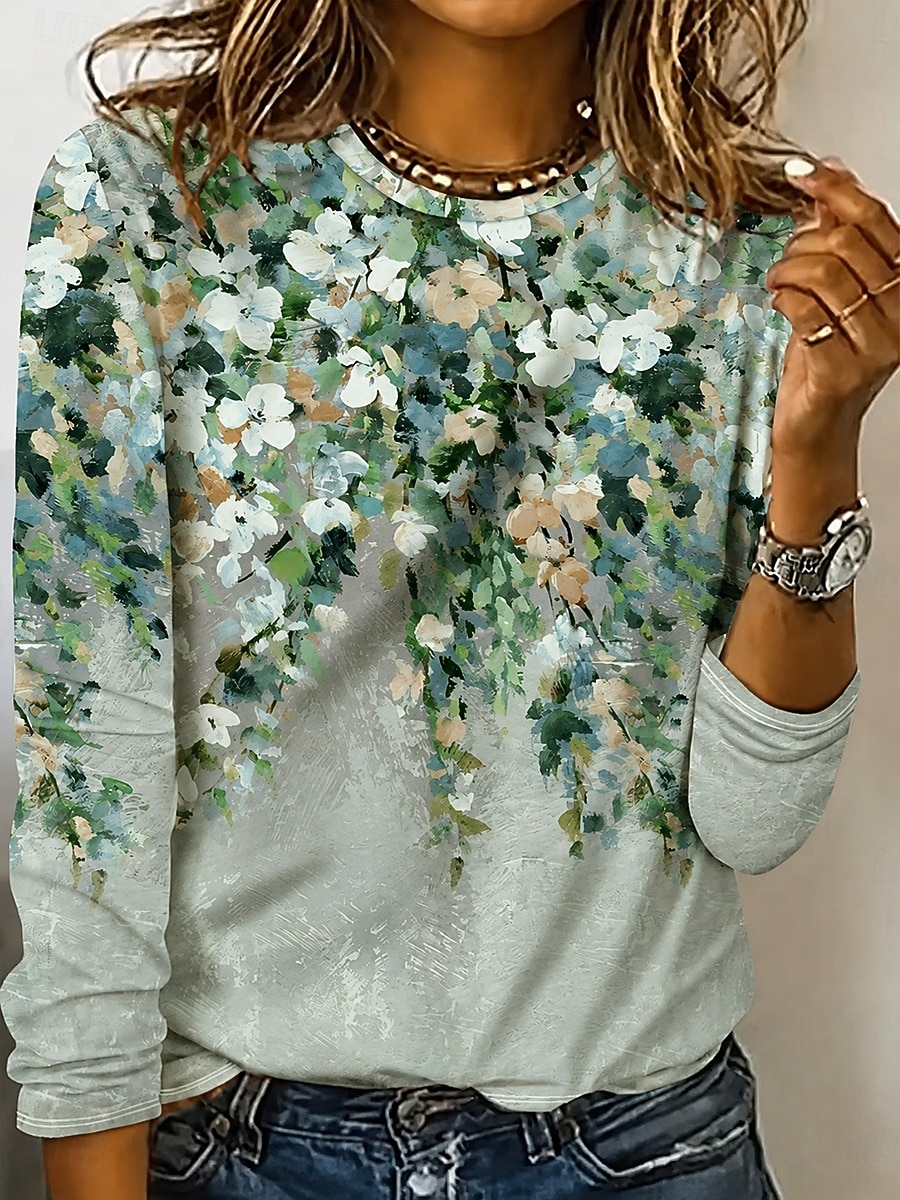 Ostern Damen T Shirt Druck Blumen Grafik Pflanzen Stilvoll Klassisch Modern Langarm Rundhalsausschnitt Rundhals Normale Oberteile Lässig Täglich Wochenende Weiß Leicht Rosa Grün Beige Sommer Frühling 2026 - $24.99 –P6