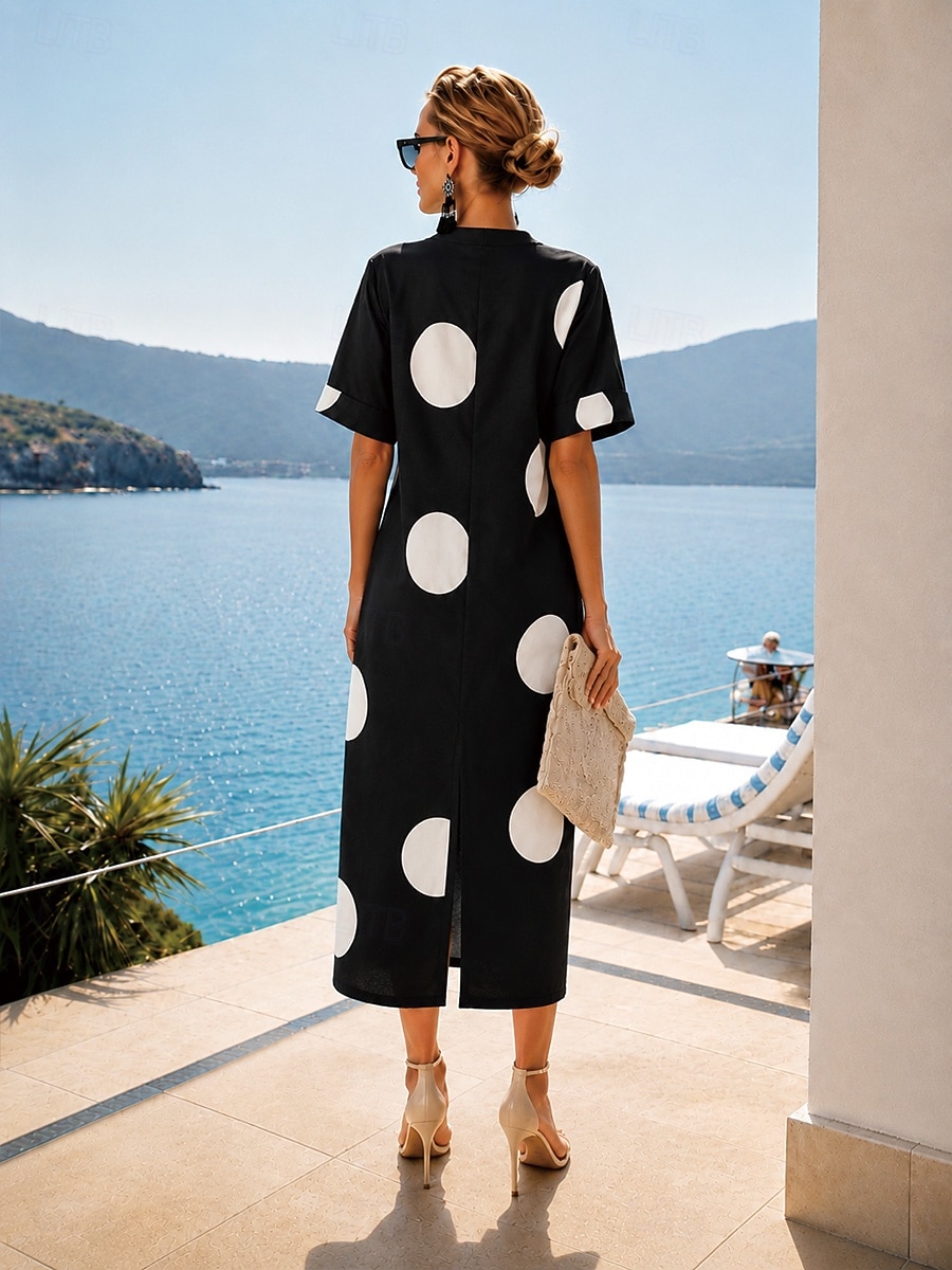 Per donna Abito maxi Abito Camicia Vestito Estivo Abito Vintage Abito Formale Elegante Vacanza Vintage Manica al gomito Casa Lavoro Spiaggia Vestibilità regolare Grafico A Pois Astratto Manica Corta del 2026 a $36.99 –P9