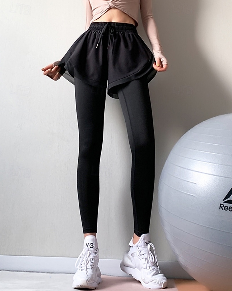 Dames Fitnessleggings Trainingsbroek Yogabroek 2 in 1 Elastische tailleband Naadloos Sportschooltraining Hardlopen Fitness Broeken Effen Kleur Zwart Paars Groen Sport Sportkleding Hoge Elasticiteit 2026 - $21.99 –P5