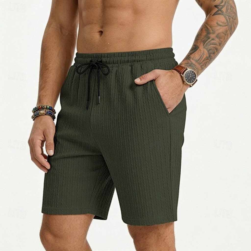 Men's Shorts Summer Shorts Beach Shorts Casual Shorts Jacquard Pocket Elastic Waist Plain Comfort Breathable Knee Length Outdoor Beach Vacation Vacation Fashion Khaki Black Micro-elastic 2026 - $21.99 –P20