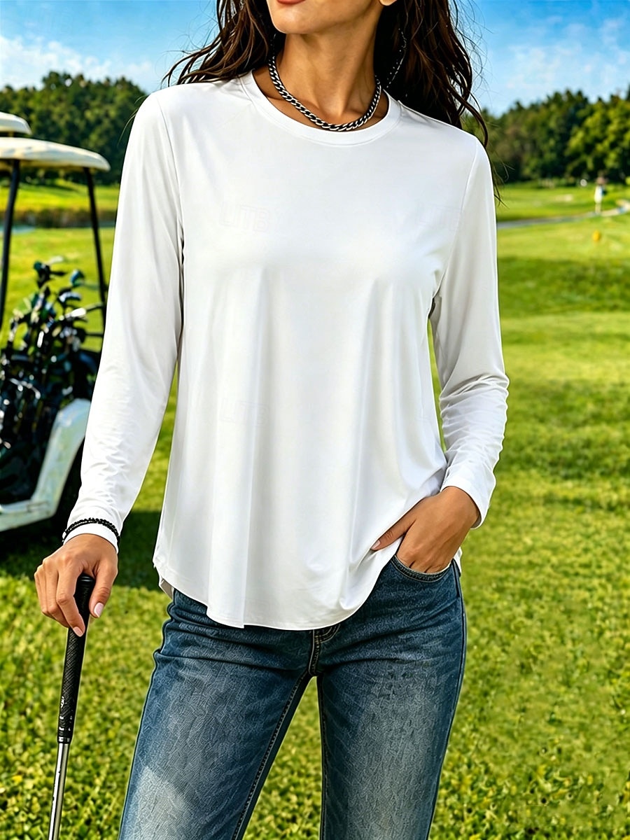 Mujer Dispersor de humedad Secado rápido Camiseta Tee Sensación de frescura Elegante Clásico Manga Larga Cuello Barco Tops regulares Casual Diario Gimnasia Negro Blanco Rosa Gris Verano Primavera 2026 - $21.99 –P6