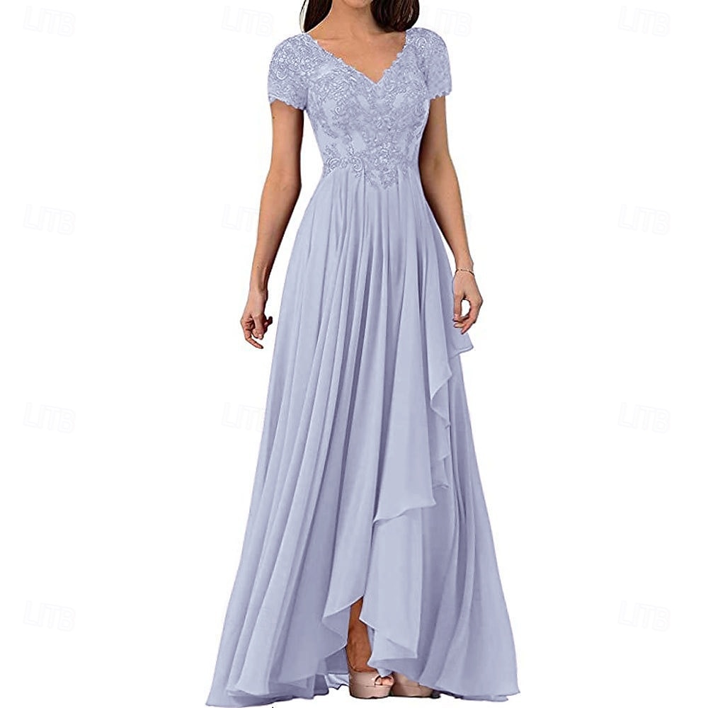 A-Linie Bodenlang Kleid für Hochzeitsgäste Abendkleid Brautmutterkleid Kurzarm V Ausschnitt Elegant Einfach Hochzeitsgast Formeller Abend Hochzeitsfeier Chiffon mit Einfarbig 2026 - $160.99 –P10