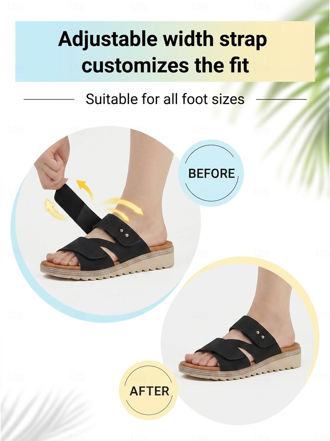 Sandalias negras cómodas para mujer con soporte para el arco del pie - correa ajustable en ancho. Sandalias cómodas para todo el día con suela antideslizante para caminar y viajar. &ropa informal 2026 - $34.99 –P5