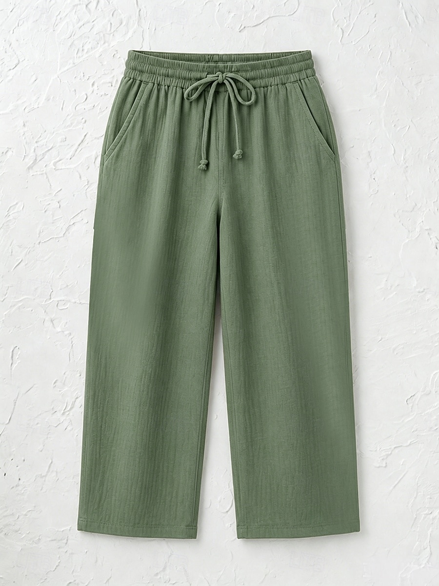 Women's Cotton Linen Shorts Capri Pants Chinos Summer Shorts Vacation Streetwear Casual Knee Length Medium Waist Plain Drawstring Pocket Comfortable Breathable Inelastic Daily Outdoor Street 2026 - $22.99 –P7