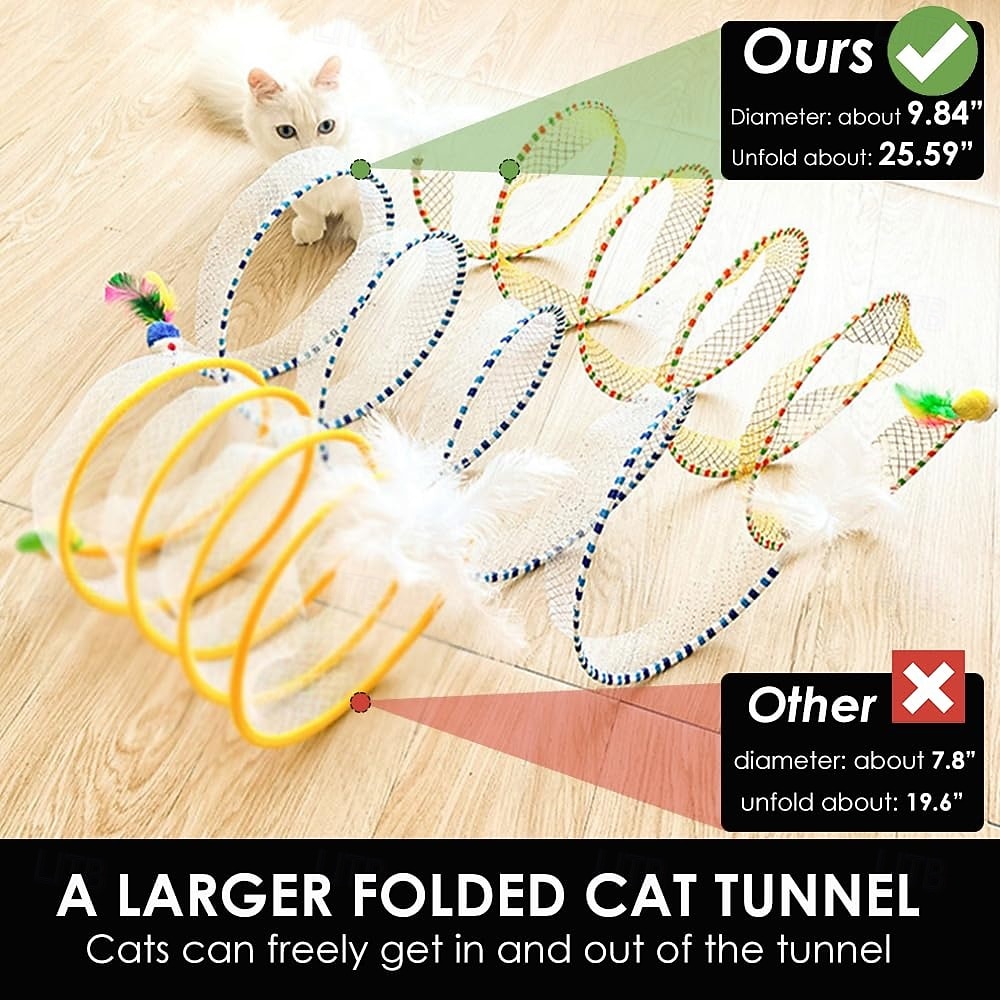 Tunnel a molla per gatti, tunnel a spirale pieghevole per il gioco autonomo con giocattoli a forma di topo e piume per gattini, conigli e cuccioli da interno. del 2026 a $19.99 –P5