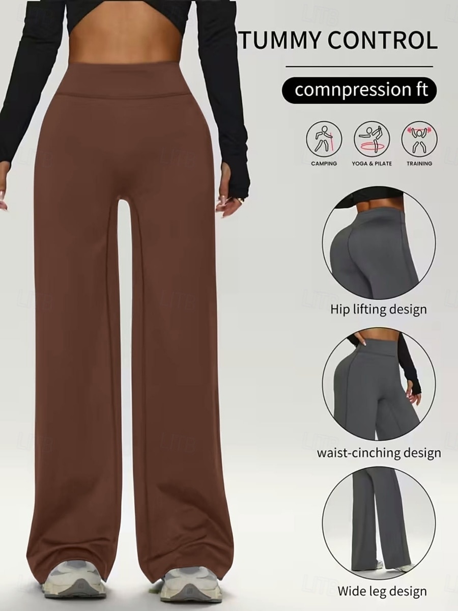 Dames Yoga broek Breed Been Vrijetijdsbroek Casual / sportief Volledige lengte Hoge taille Effen Comfortabel Comfort Zacht Hoge Elasticiteit Buitensporten Fitness Donker-Grijs Zwart Roze Wijn Lente 2026 - $22.99 –P6