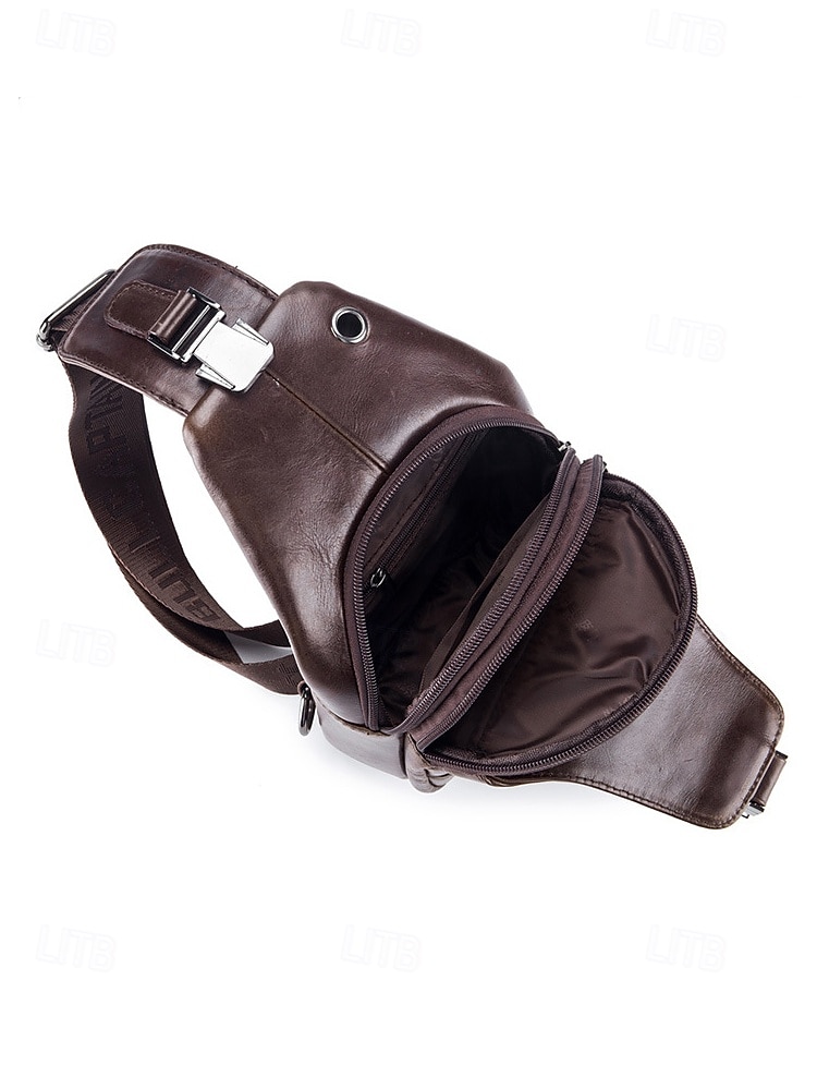 geantă sling bărbătească din piele naturală - geantă vintage crossbody cu compartimente multiple &capacitate mare, curea reglabilă pentru naveta de afaceri, călătorii &casual de zi cu zi, culori 2026 - $42.99 –P6