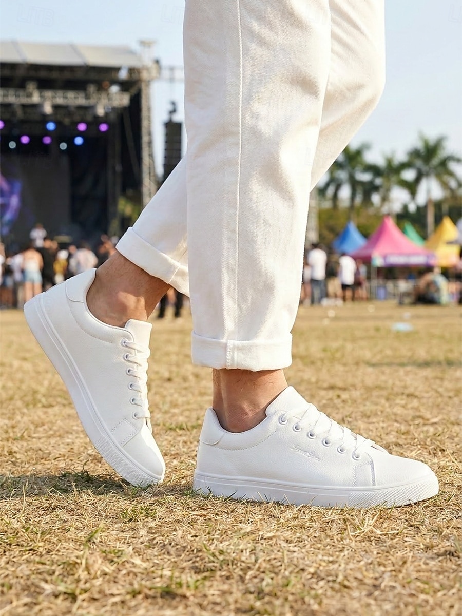 Men's White Music Festival Sneakers - Lightweight Comfort Lace-Up Casual Shoes - Minimalist Low-Top Footwear for Concerts, Outdoor Events, Travel and Everyday Leisure 2026 - $34.99 –P3