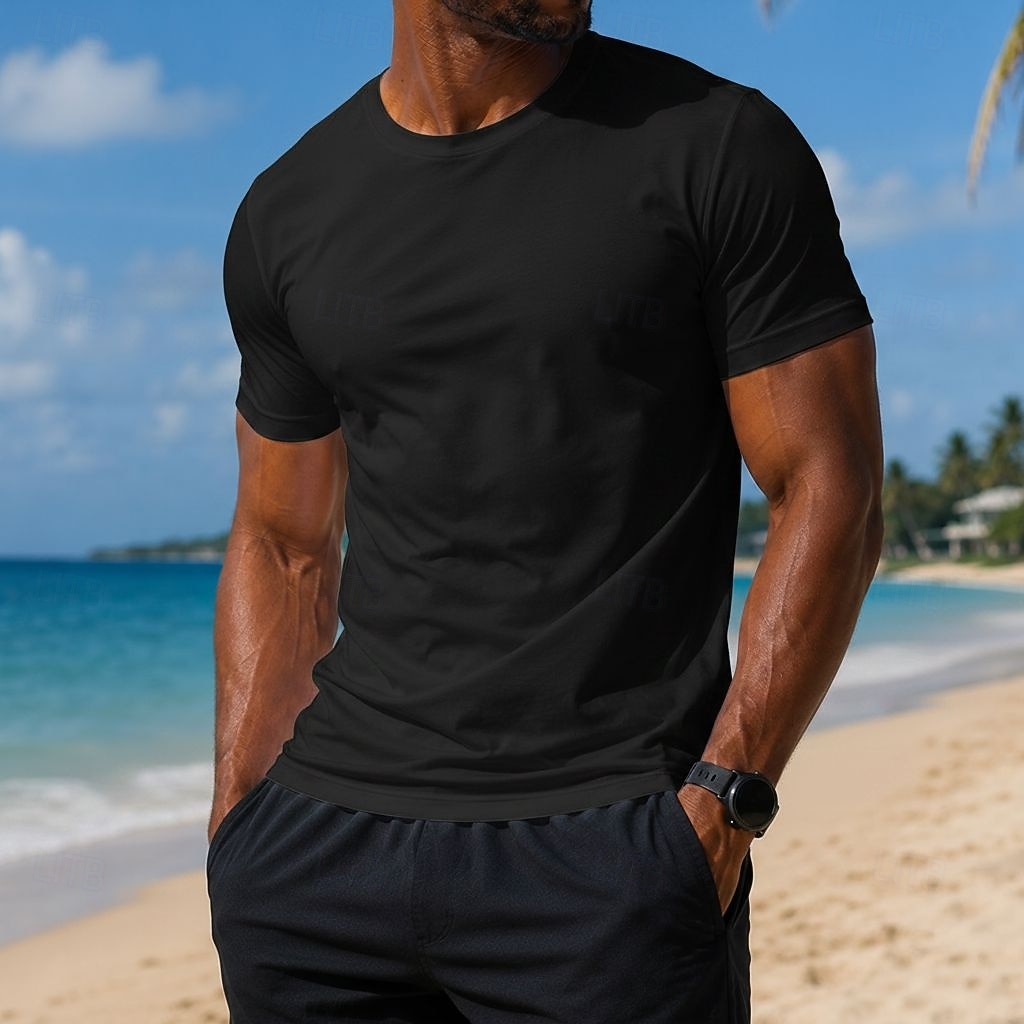 Men's T Shirt Tee Top Short Sleeve Crew Neck Summer Spring Plain Casual Athletic Quick Dry Slim Plain Casual Daily Sports Light Blue Black White Top Tee for Men 2026 - $20.99 –P8
