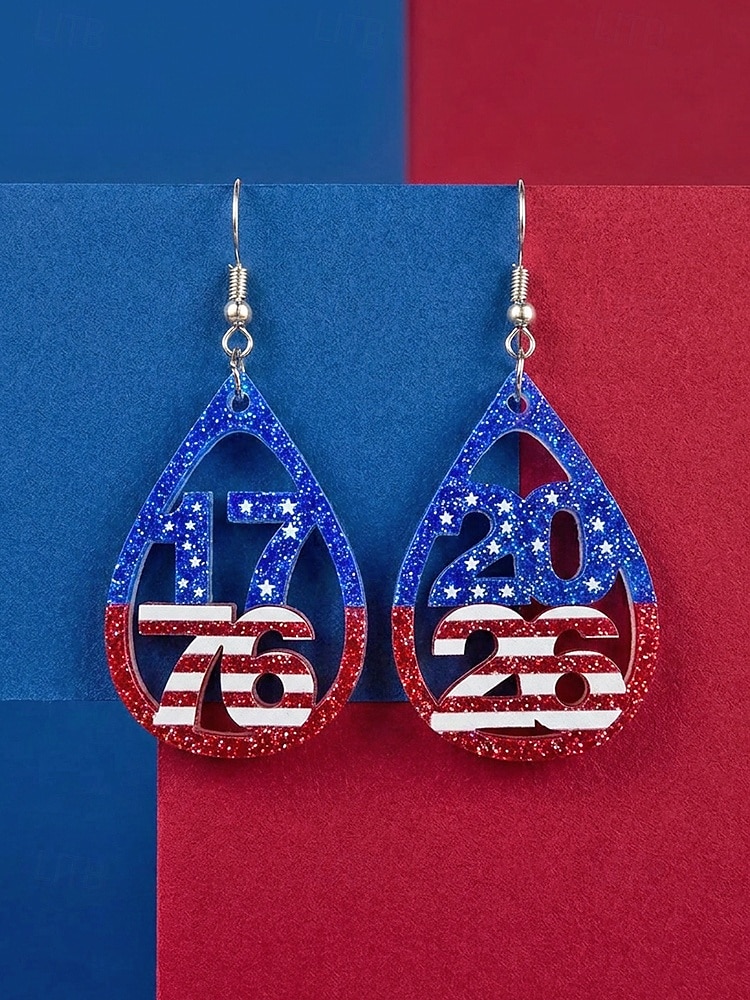 Women's Patriotic Acrylic Earrings 1776 2026 USA Flag Glitter Statement Earrings,Lightweight Red White Blue,Jewelry for Independence Day,America 250 Party,Multiple Styles 2026 - $7.99 –P5
