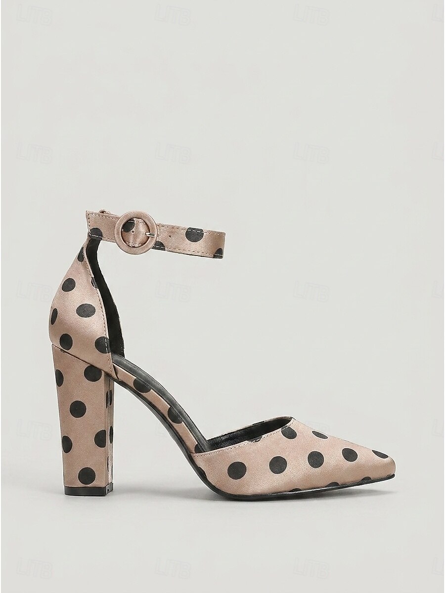 Women's Polka Dot Satin High Heels - Elegant Pointed Toe Block Heel Pumps with Ankle Strap for Daily Office Wear, Retro Parties & Chic Urban Outfits 2026 - $46.99 –P4