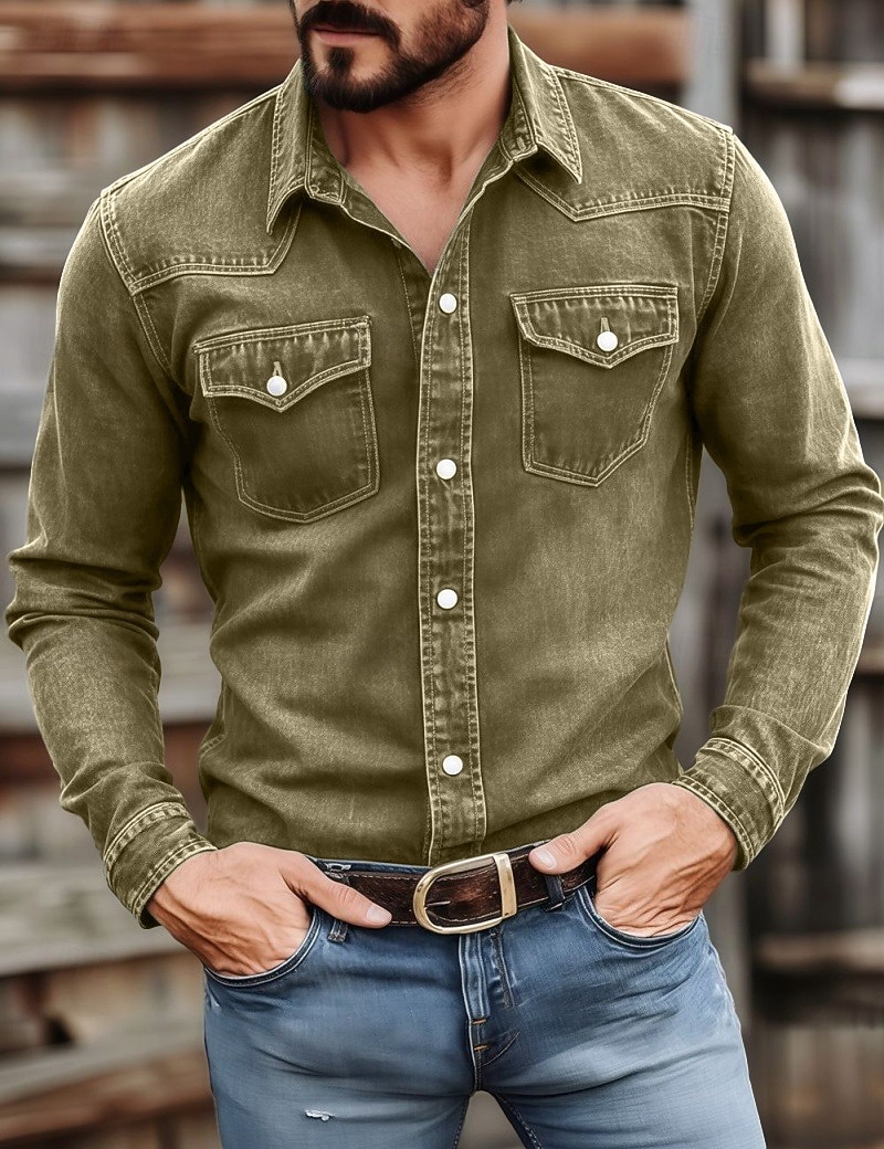 SoftFade™ Camicia da Uomo Casual Camicia da Lavoro Camicia Button Up Garment Dyed Faded Camicia Blu Nera Rossa Cammello Grigio Chiaro Manica Lunga Camicia Semplice Collo Casual Giornaliero del 2026 a $32.99 –P15