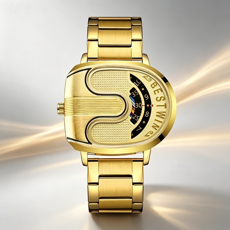 Men's Luxury Gold Watch Creative Unique Design Rolling Disc Dial Futuristic Cyberpunk Style Stainless Steel Band Waterproof Fashion Cool Casual Wristwatch Gifts for Men 2026 - $29.99 –P1