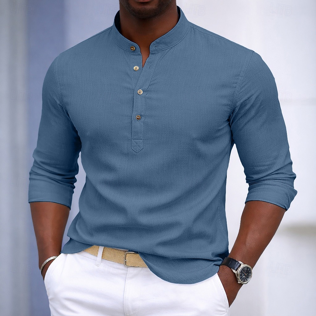 Hombre Camisa Camisa para Vestido Abotonar la camisa Pullover Color sólido Diario Negocio Negro Blanco Marrón Azul Oscuro Manga Larga Cuello Vuelto Todas las Temporadas Ropa Puro 2026 - $18.99 –P7