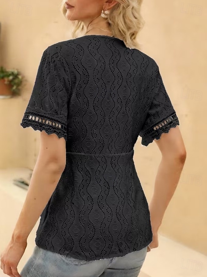 Per donna Blusa con texture Elegant Elegante Bohemien Vintage Manica Corta Scollo a V Top corti Casuale Quotidiano Uscire Albicocca rosa Nero Bianco Rosa Viola Estate Primavera del 2026 a $22.99 –P11