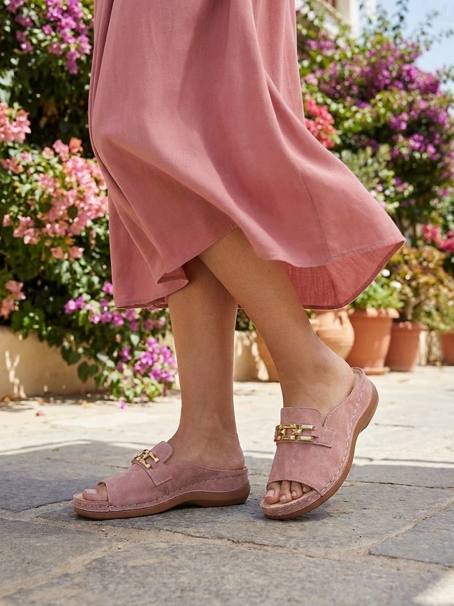 Women's Pink Clog Sandals – Open Toe Hand-Stitched Comfort Sandals with Metal Buckle For for Resort, European Town Vacation, Cruise Travel & Casual Outings 2026 - $24.99 –P1