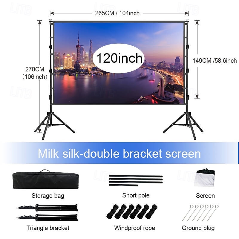 Projector Screen with Tripod Stand 100 120 Inch, 16:9 HD 4K Portable Outdoor Indoor Movie Screen with Carrying Bag, Height Adjustable Wrinkle-Free Projection Screen for Backyard Theater Camping 2026 - $125.99 –P2