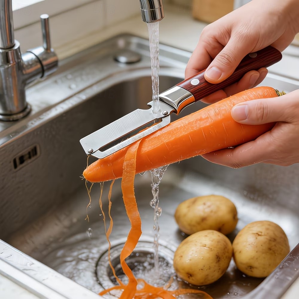 Conjunto de 2 descascadores e abridores de garrafa multifuncionais em aço inoxidável, utensílio de cozinha 2 em 1, descascador resistente para frutas e legumes como batatas, cenouras, pepinos e maçãs, de 2026 por $19.99 –P8