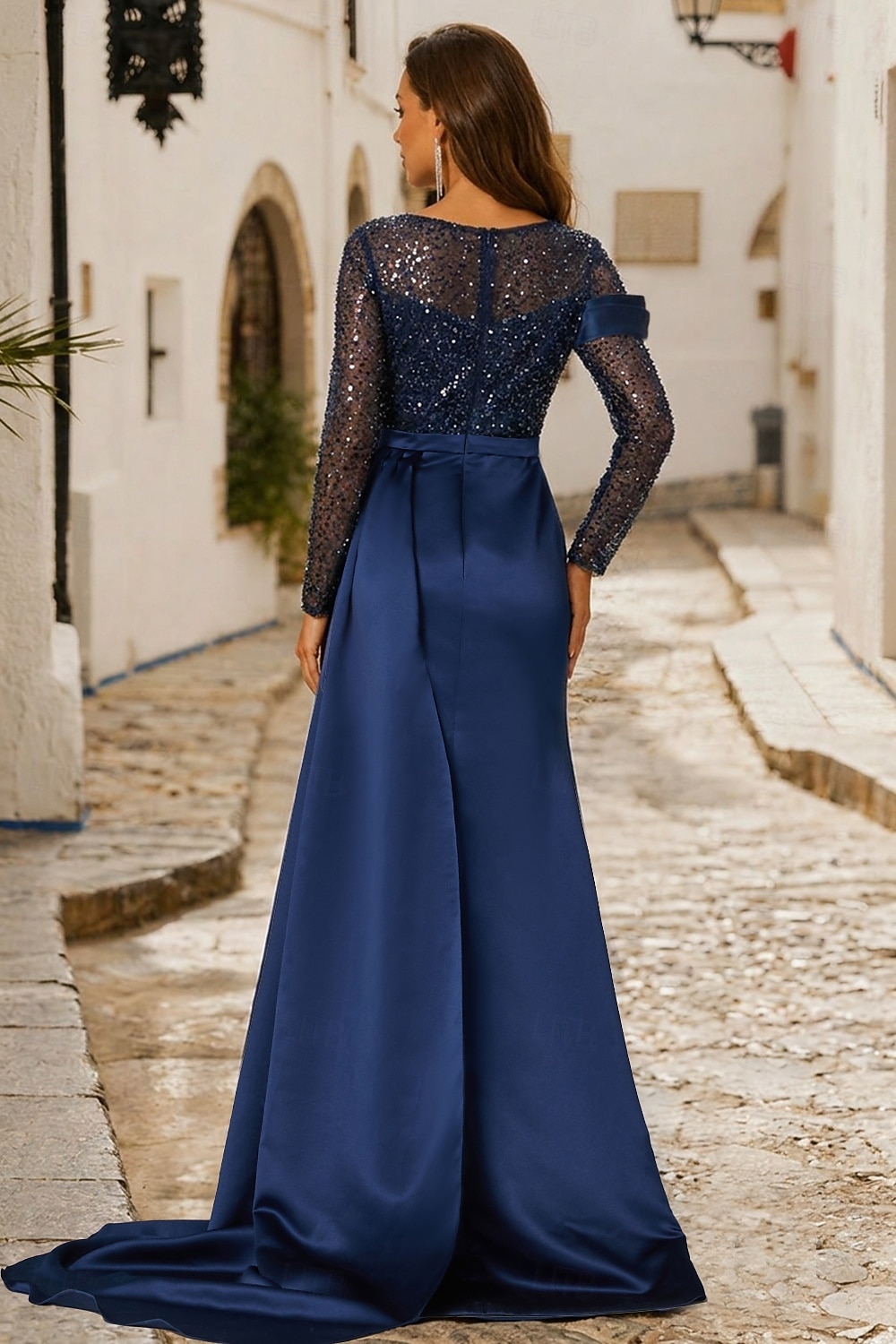 Mermaid Trumpet Court Train Evening Gown Ball Gown with Overskirt Formal Dress Elegant Sparkle & Shine Long Sleeve Jewel Neck Formal Wedding Guest Charmeuse Sequined with Ruched Pearls Sequin 2026