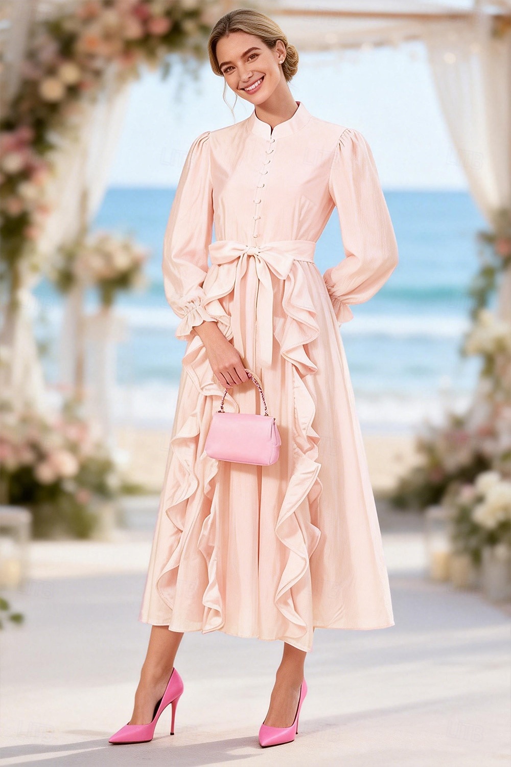 garden party wedding guest dress with sleeves garden party long sleeve dress PRETTYGARDEN Women's Fall Wedding Guest Dresses Long Sleeve V Neck Flo